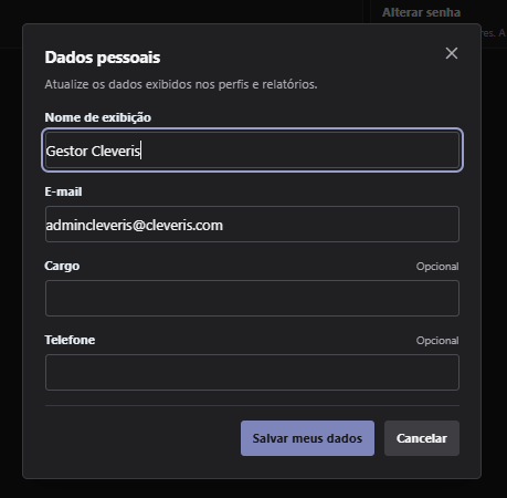 Tela Meu Perfil com mensagem de atualização dos dados pessoais